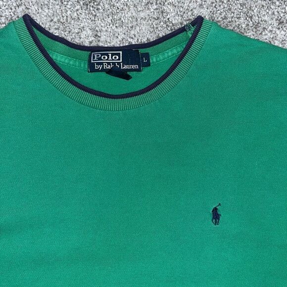 Polo by Ralph Lauren Green Blue trim w/pony crewneck  T shirt Mens L classic - Picture 1 of 3